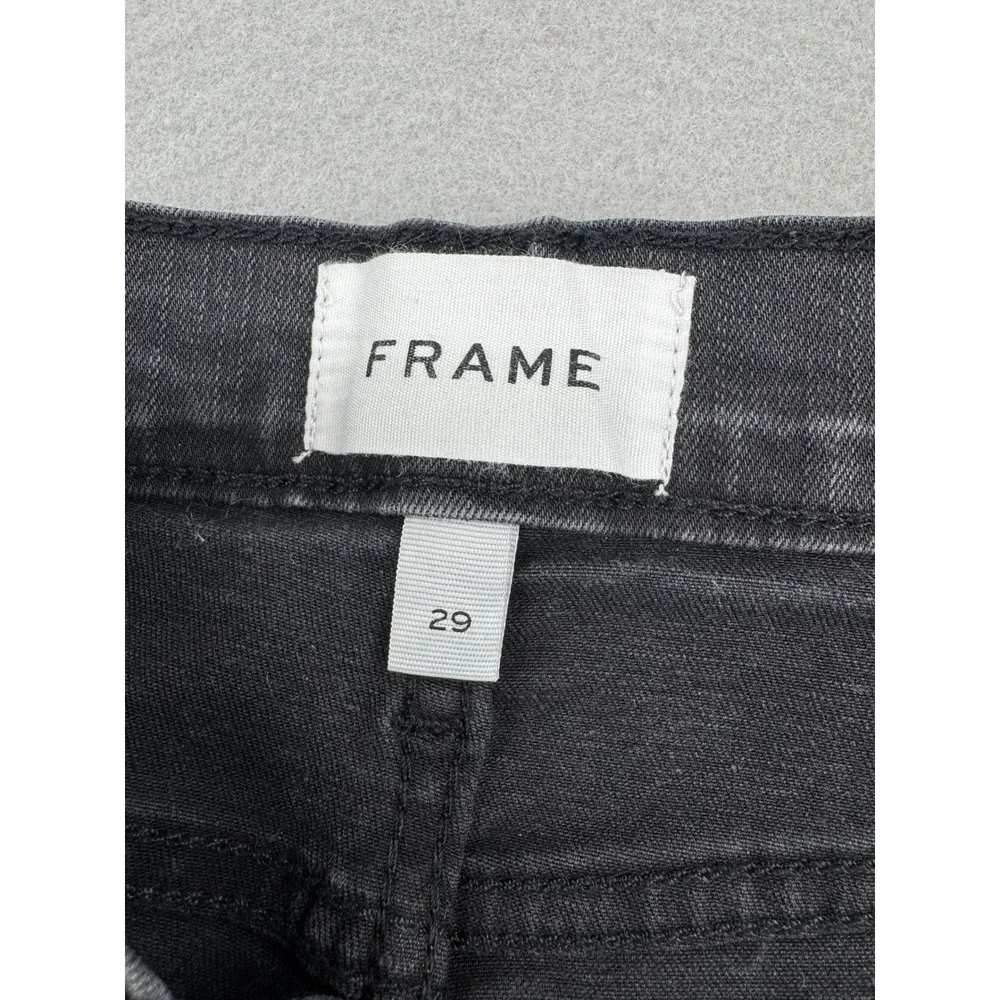 FRAME Le High Straight Slim Fit Jeans Womens 29 Black Raw Hem Kerry LHSTRA208 - Picture 2 of 12